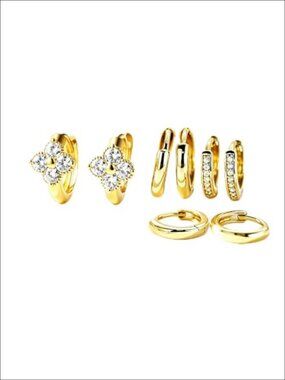 Gold Plated Hoop Earrings Set Surgical Steel Hypoallergenic Titanium CZ Huggie